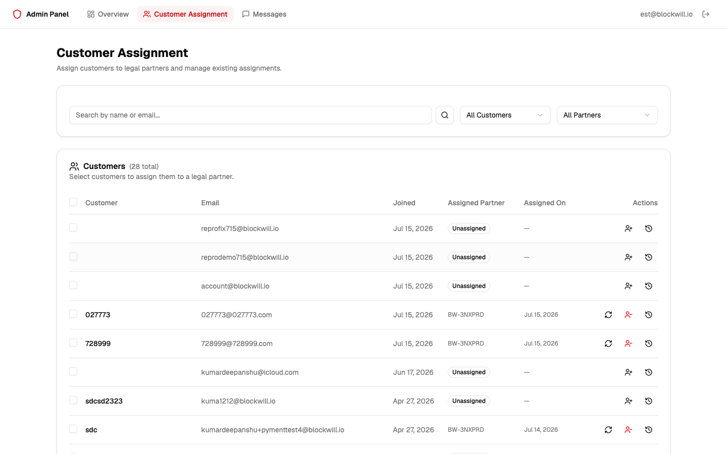 Admin customer assignment