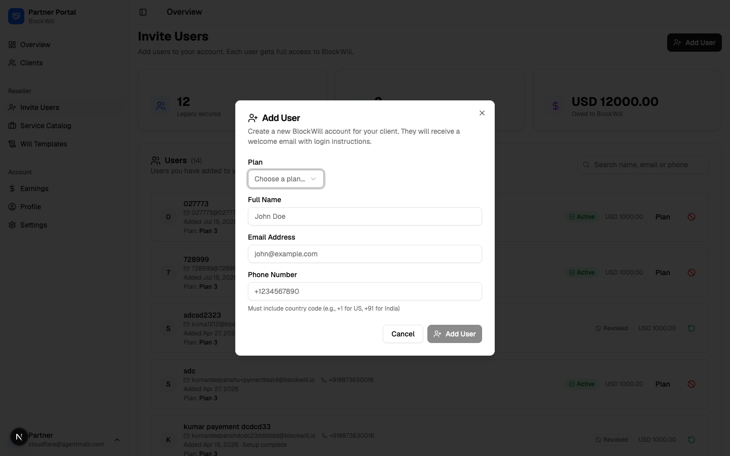 Add User modal