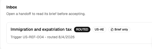 A routed handoff in the inbox